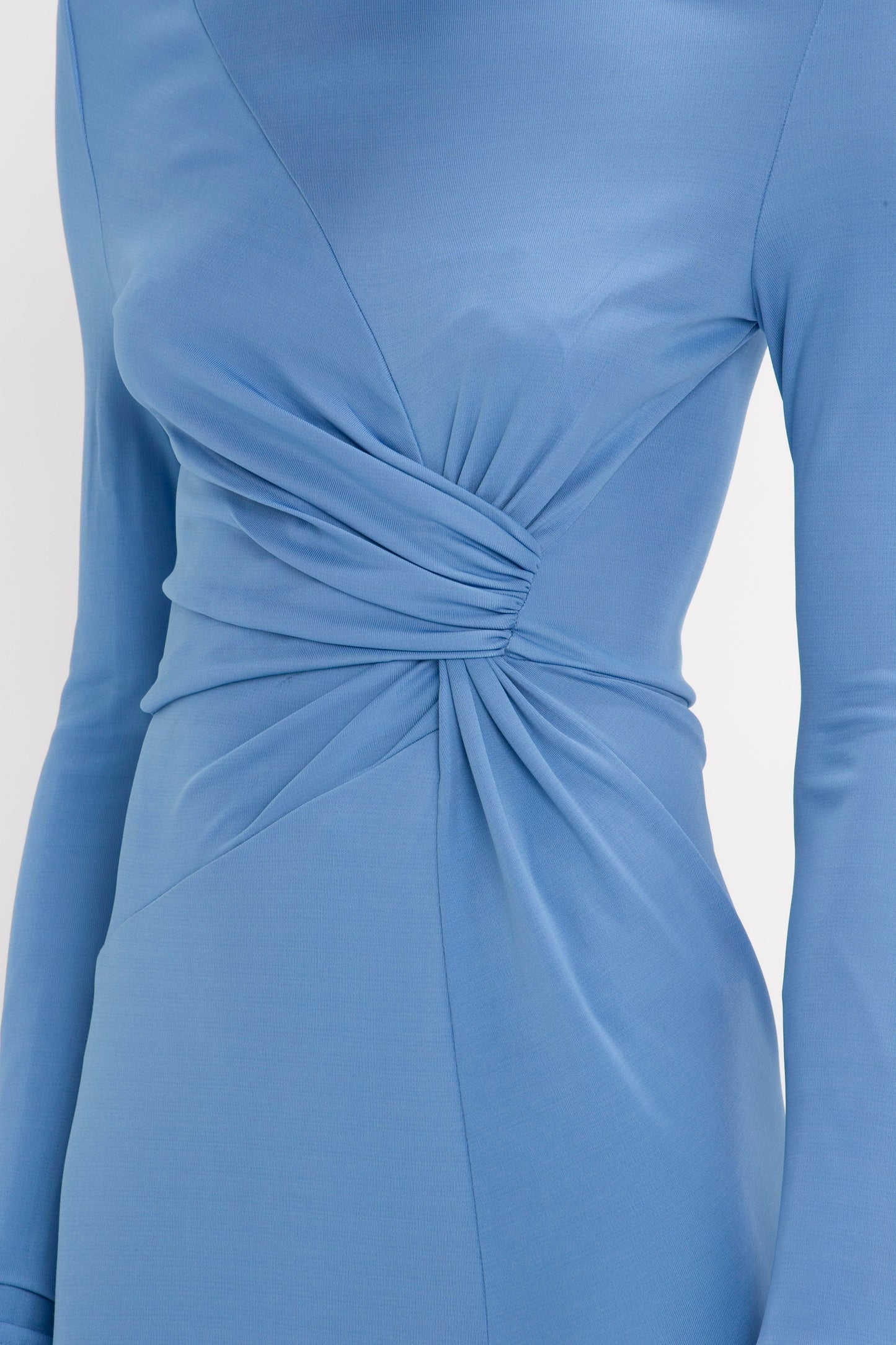 High Neck Asymmetric Draped Dress In Oxford Blue
