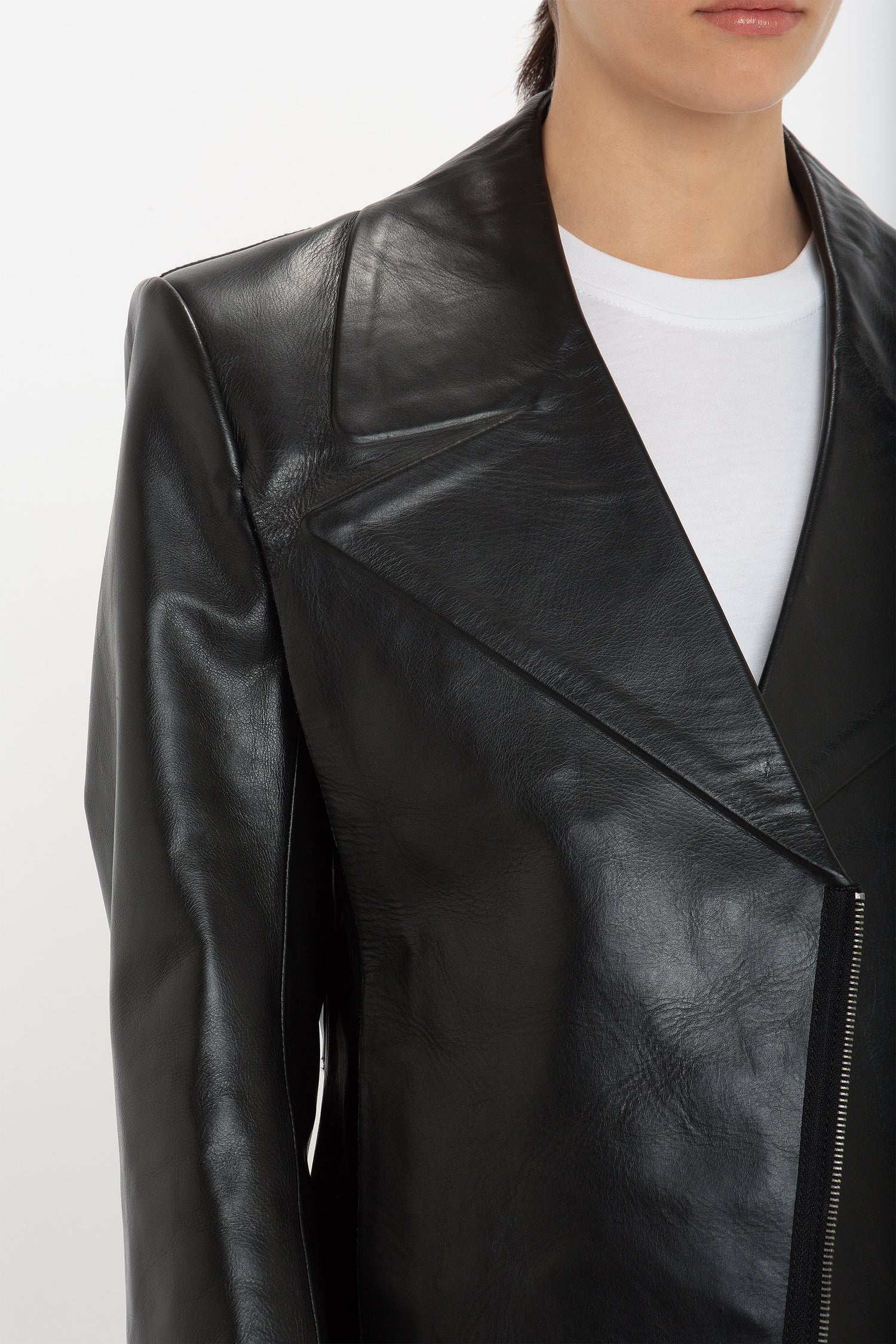 Tailored Leather Biker Jacket In Black Victoria Beckham