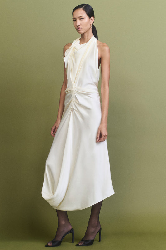 Backless Scarf Midi Dress In Vanilla