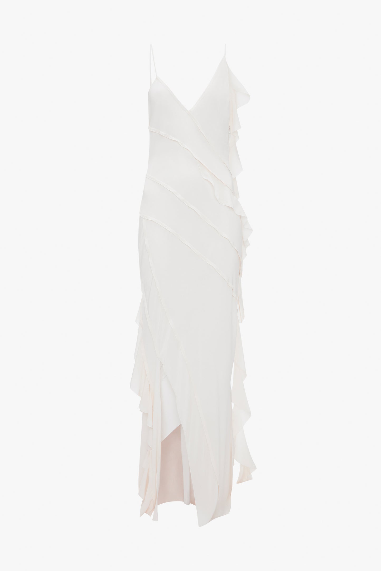 Asymmetric Bias Frill Dress In Ivory