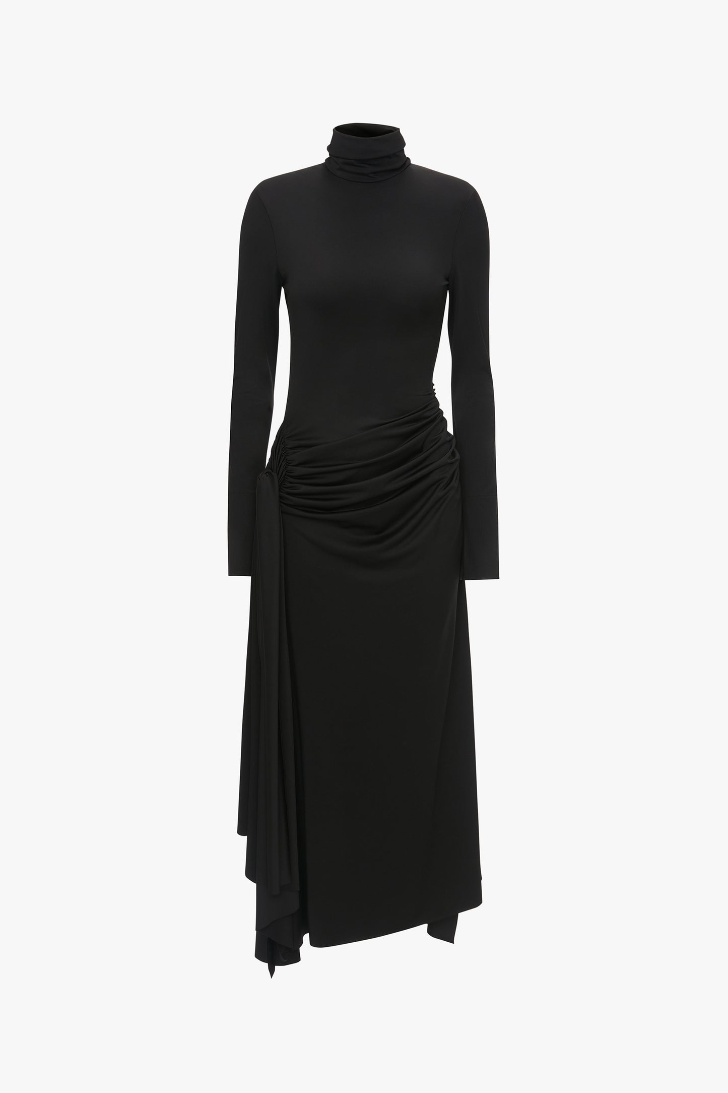 High Neck Asymmetric Draped Dress In Black