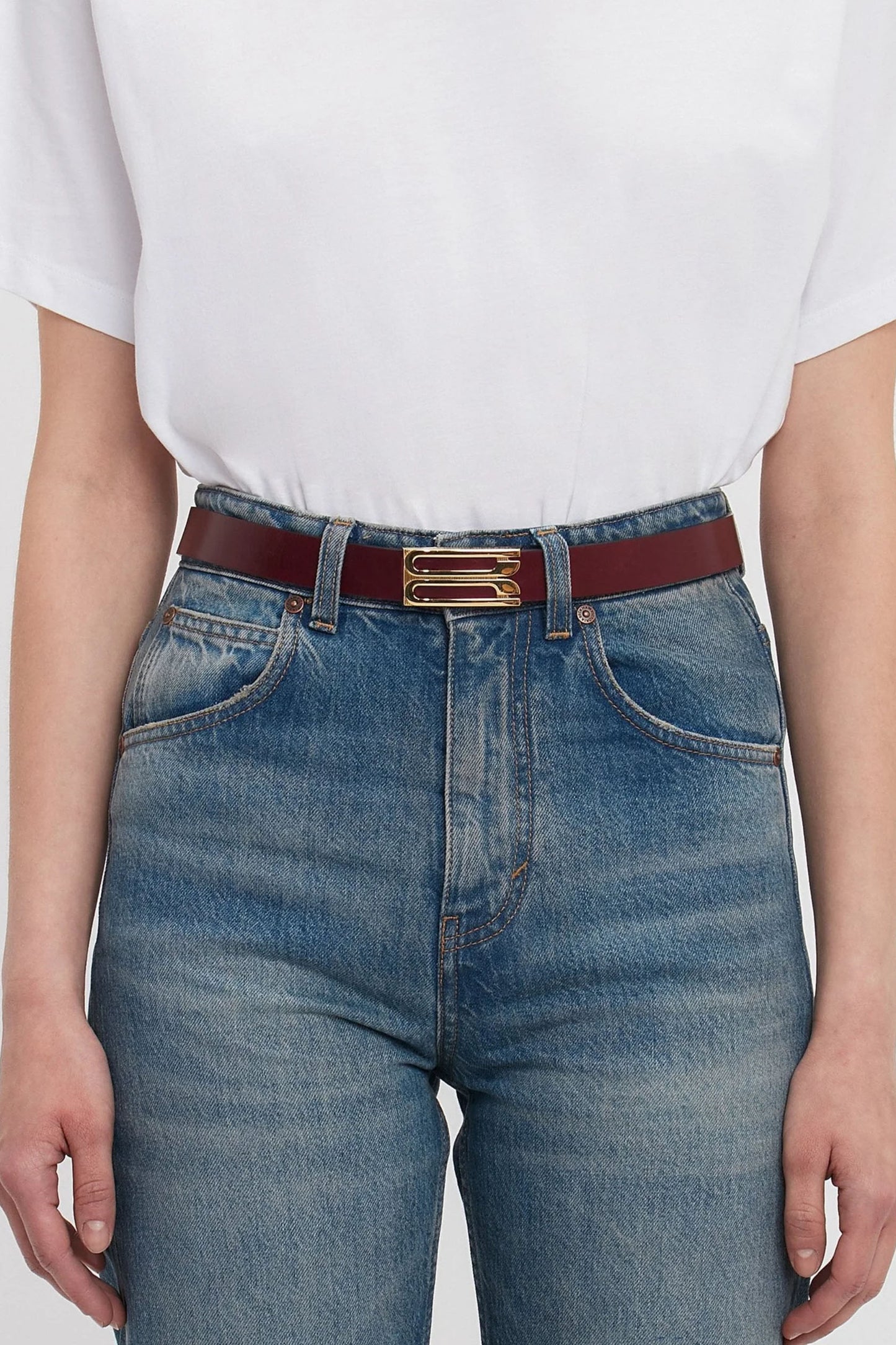 Frame Belt In Burgundy Glossed Leather