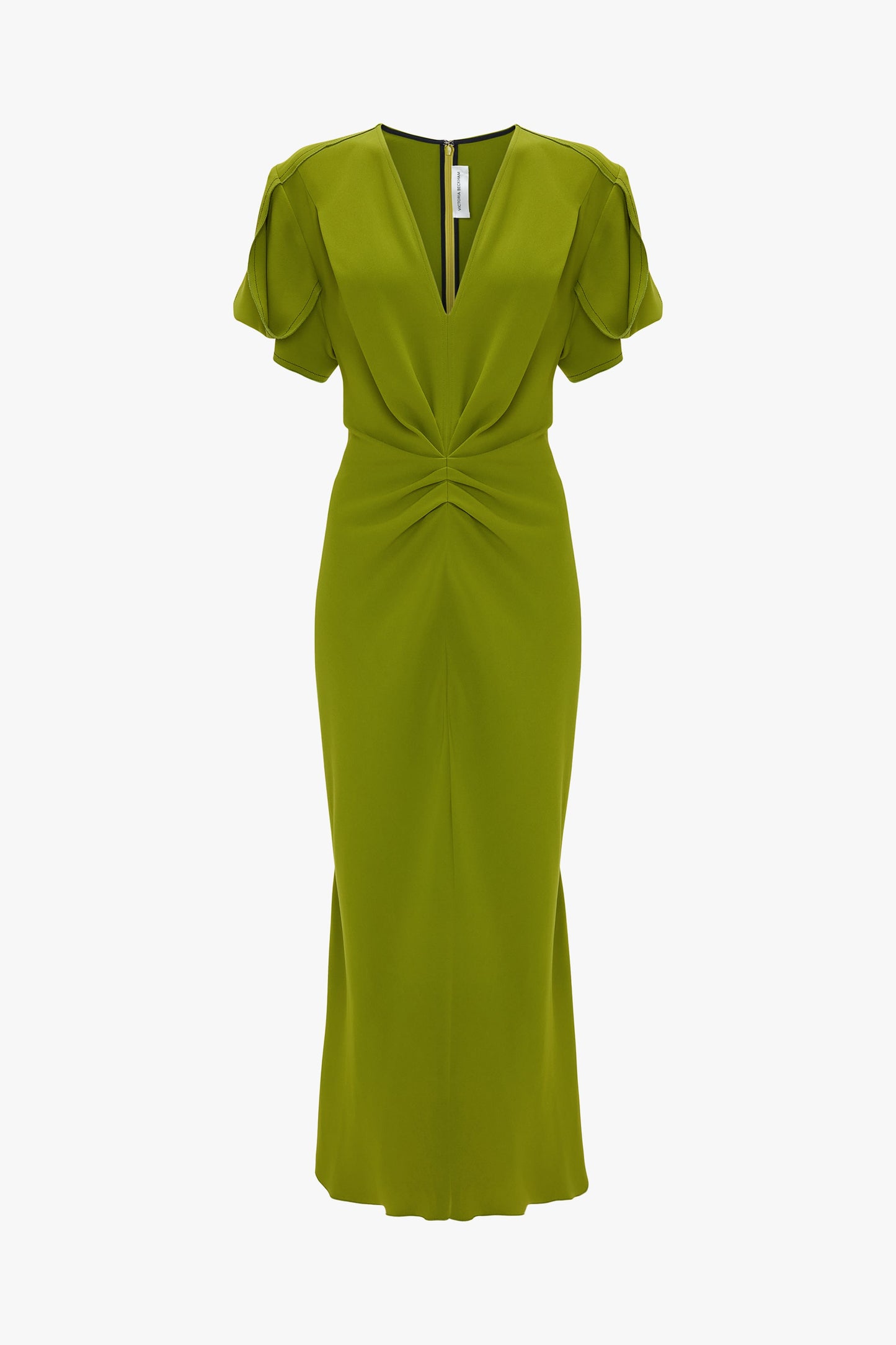 Gathered V-Neck Midi Dress In Parakeet