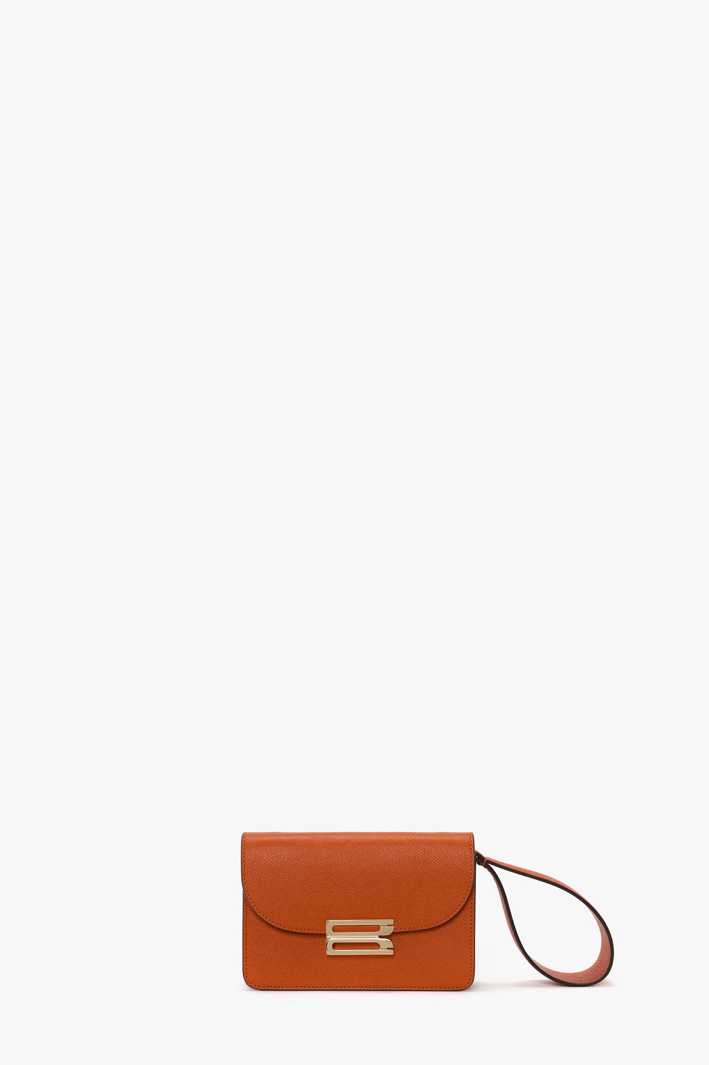 Nano Dorian Wristlet In Burnt Orange Grained Leather