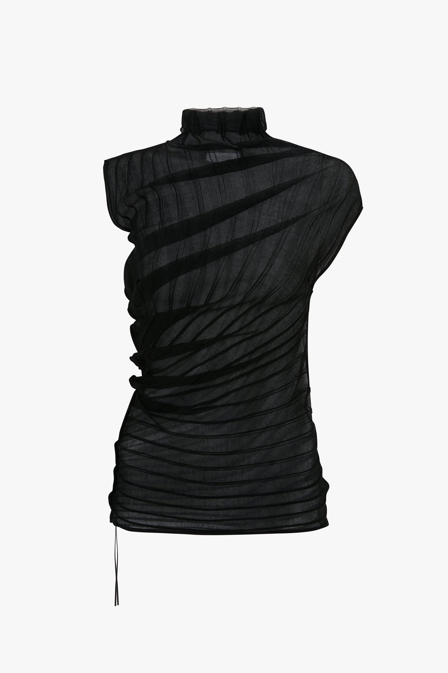 Draped Sleeveless High Neck Top In Black