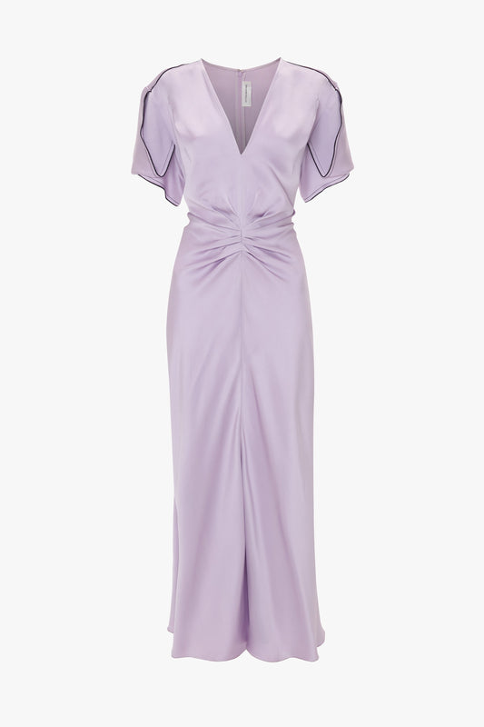 Gathered V-Neck Midi Dress In Petunia – Victoria Beckham Int