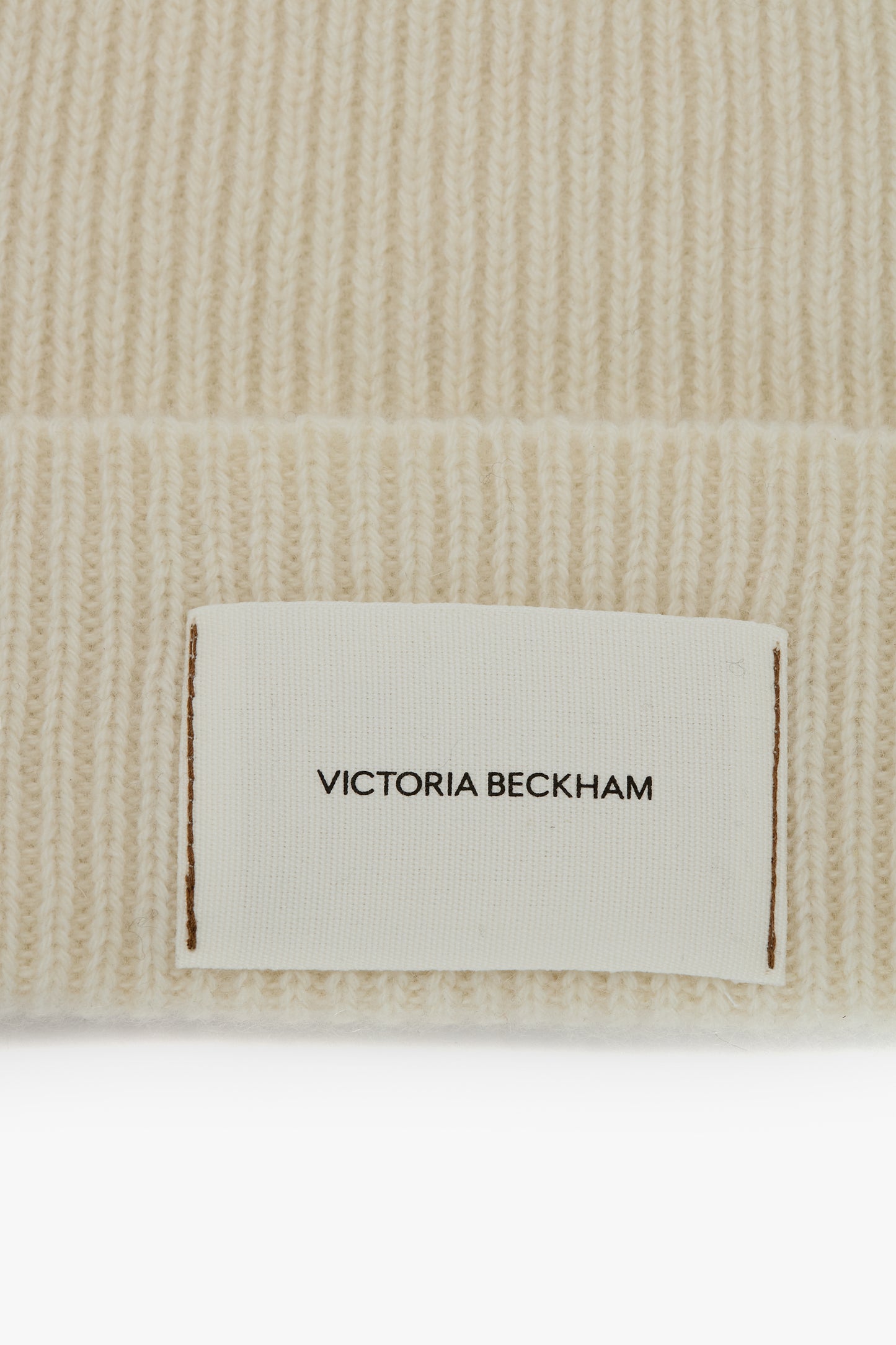 Logo Patch Beanie In Ivory-Camel