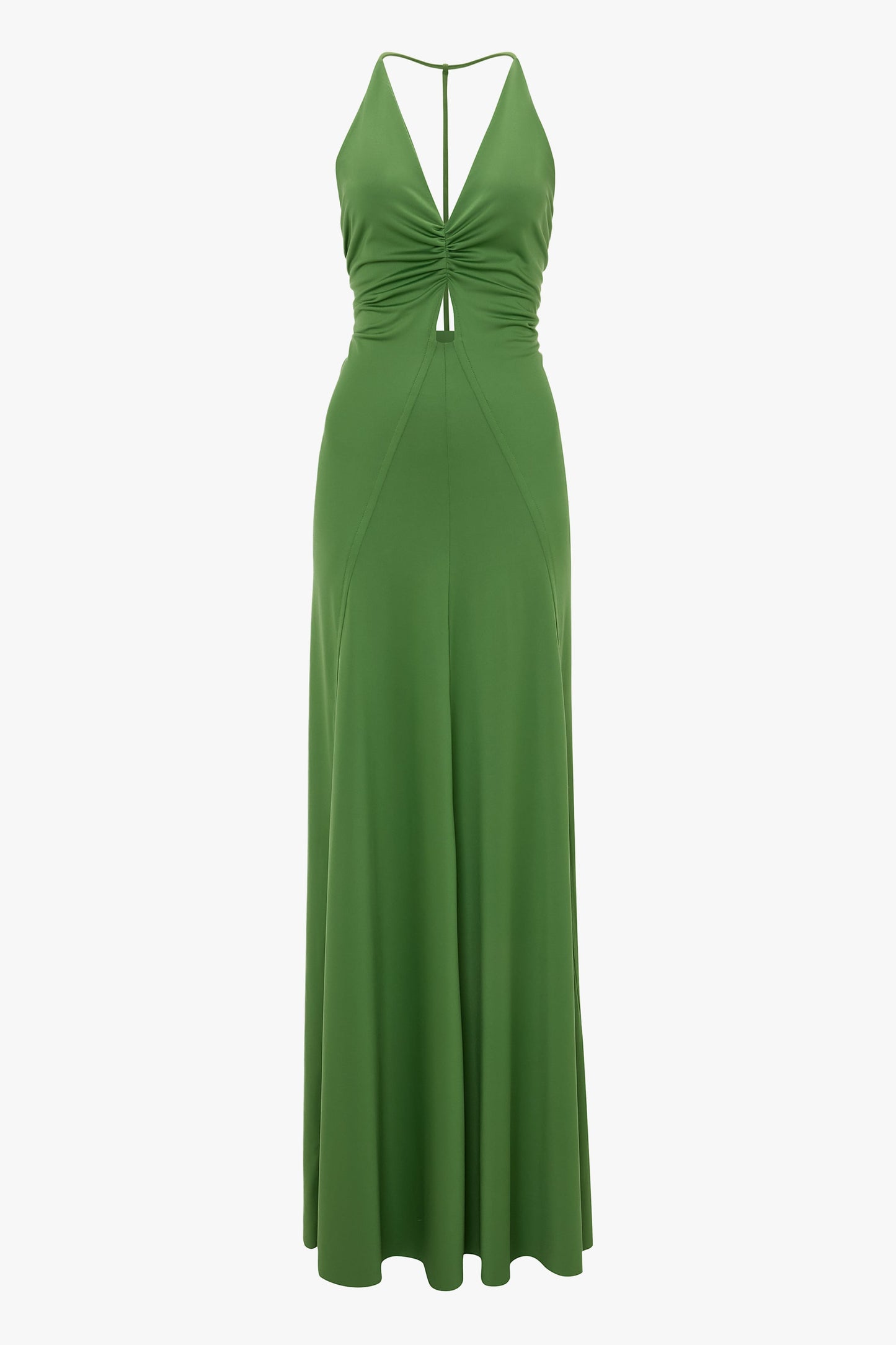 V-Neck Ruched Cami Gown In Algae