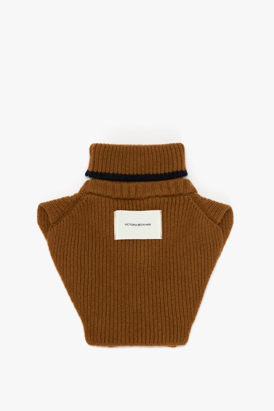 Knitted Polo Neck Bib In Camel-Navy