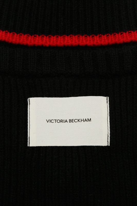 Knitted Polo Neck Bib In Black-Red