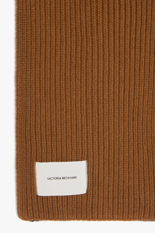 Knitted Polo Neck Scarf In Camel-Navy