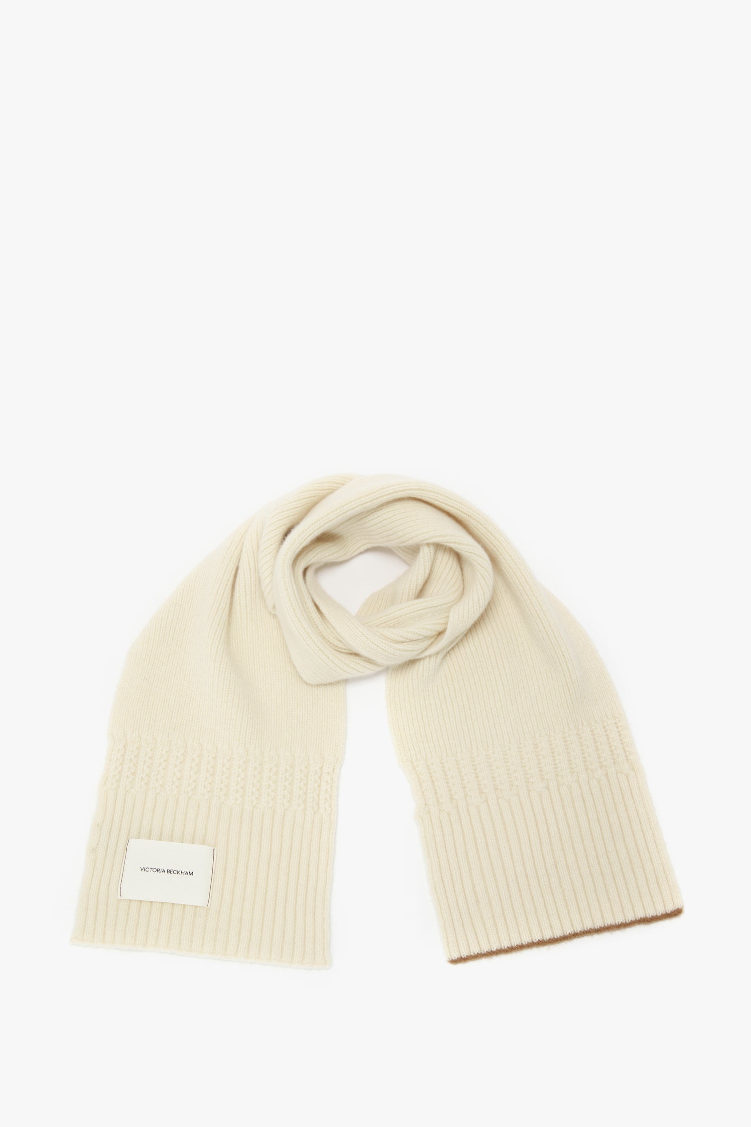 Logo Patch Scarf In Ivory-Camel – Victoria Beckham