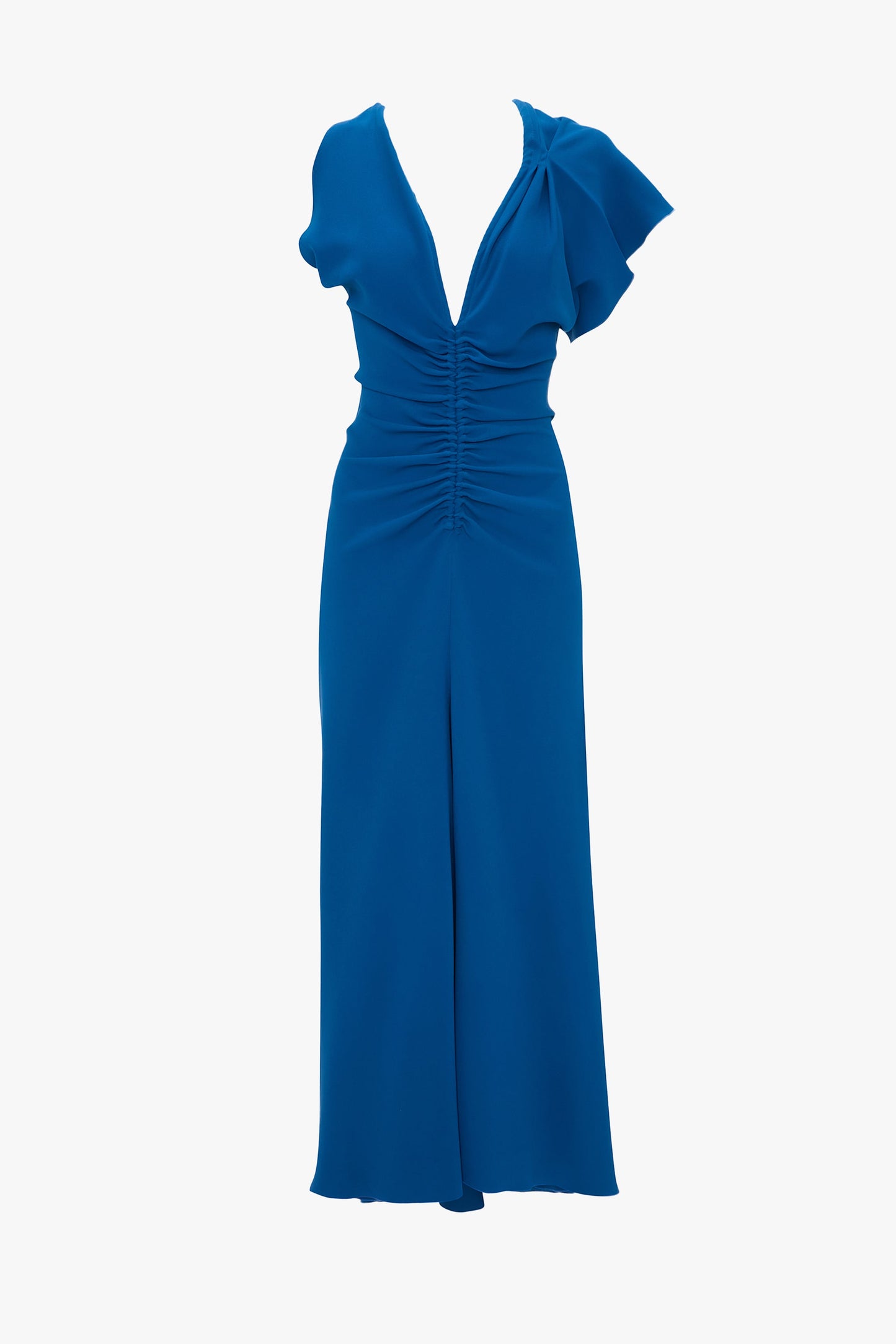 Asymmetric Ruched Detail Midi Dress In Sapphire Blue