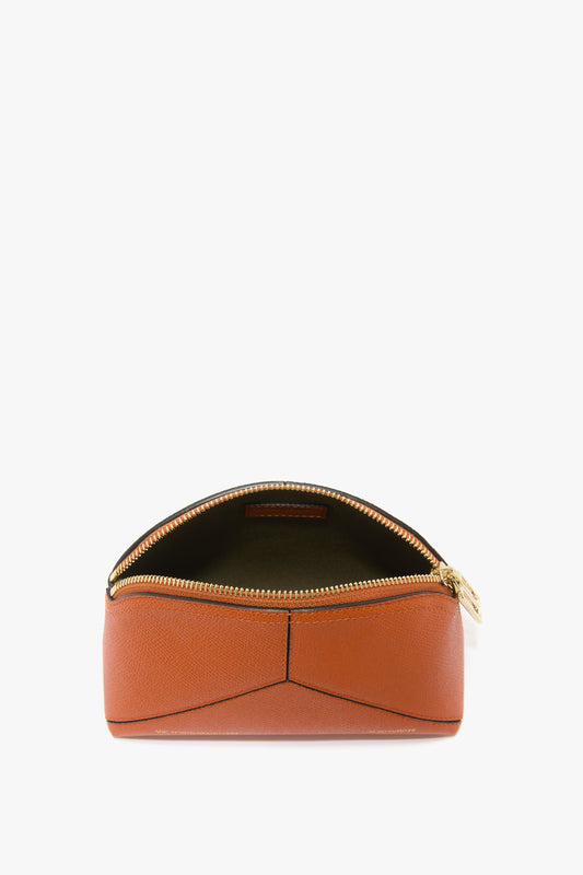 Victoria Mini Wash Bag In Burnt Orange Grained Leather