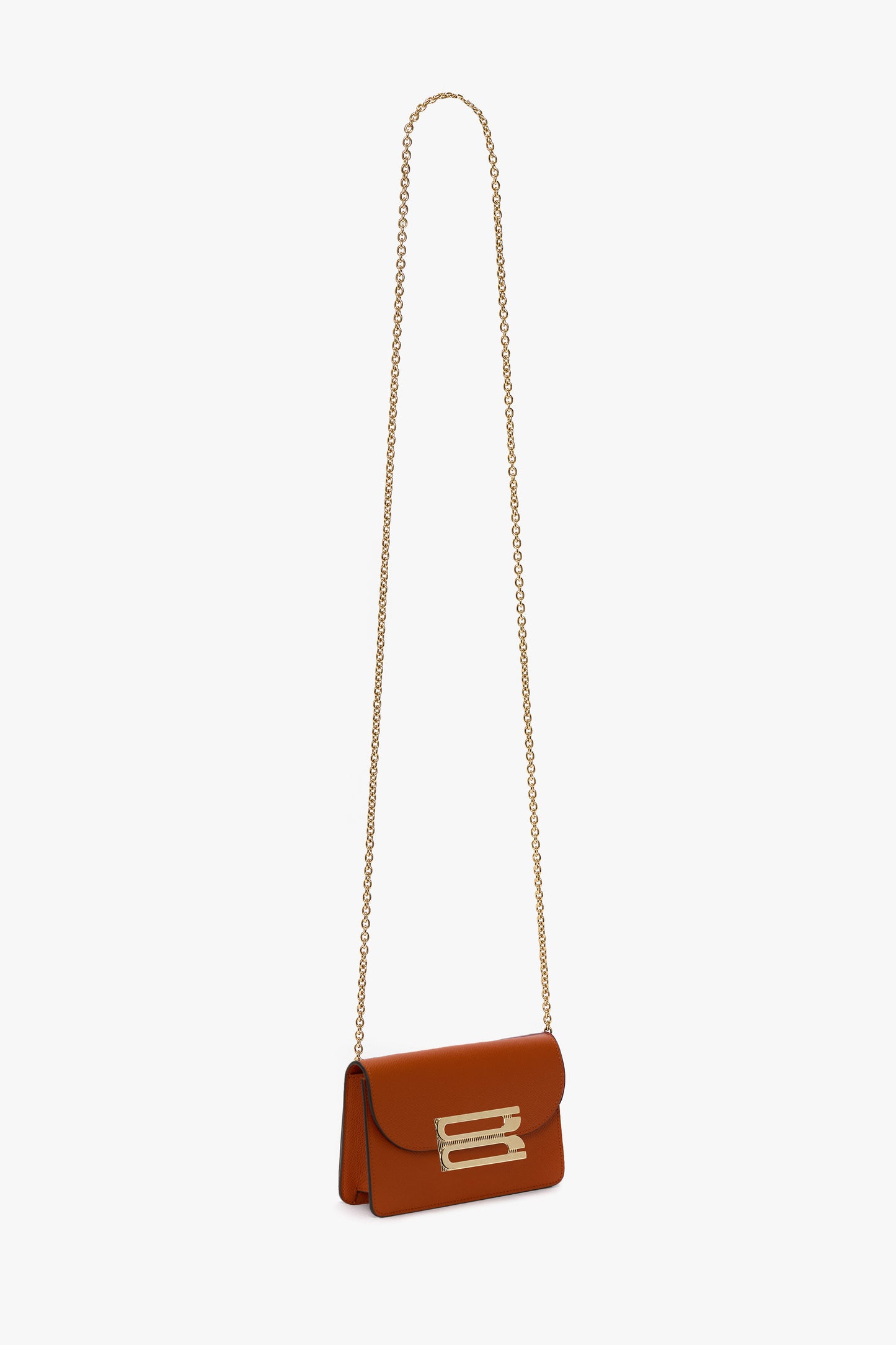 Micro Dorian Bag With Chain Strap In Burnt Orange Grained Leather