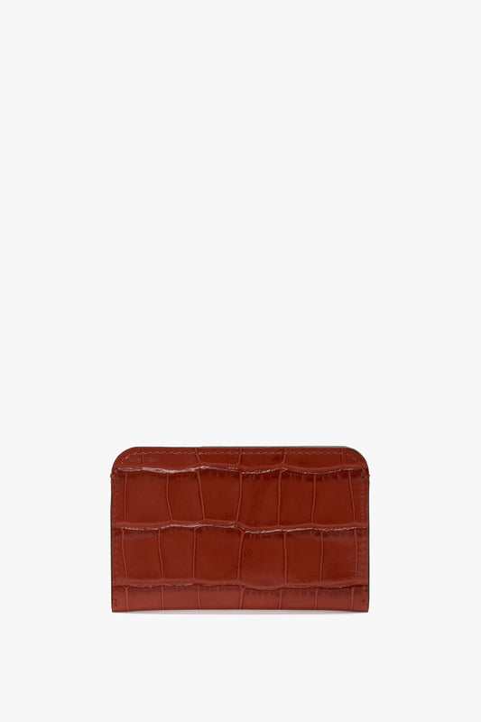 Envelope Card Holder In Brick Red Croc Embossed Leather