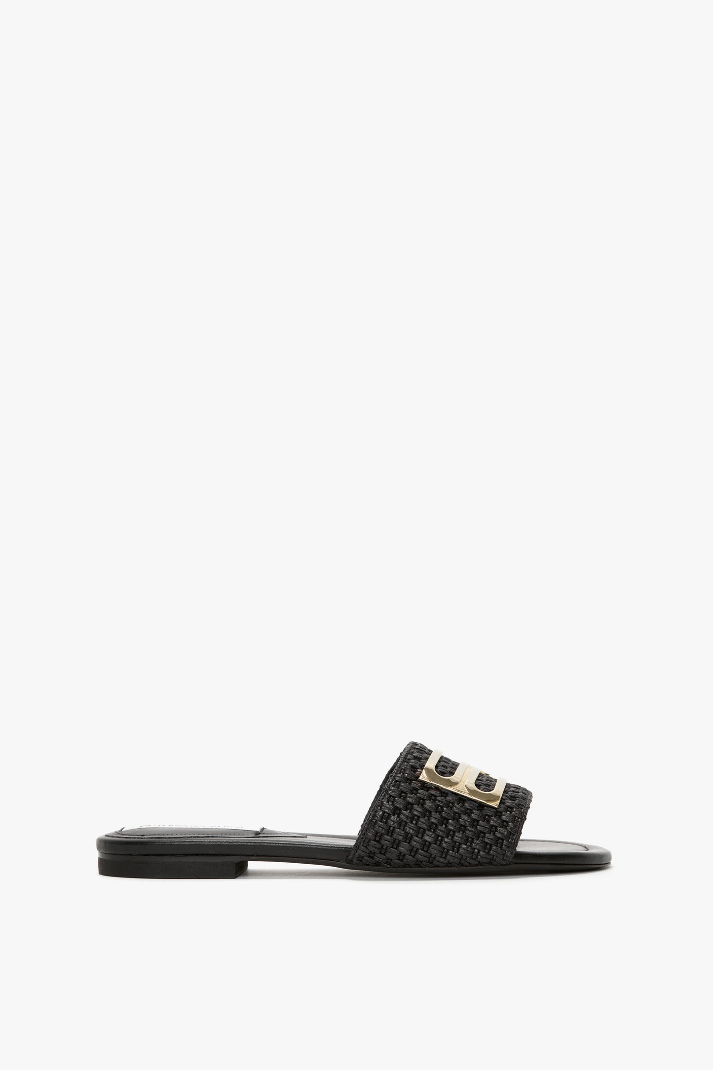 B Buckle Slide In Black Leather