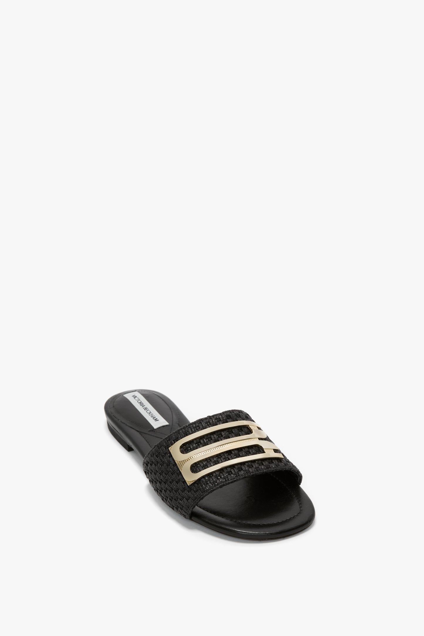 B Buckle Slide In Black Leather