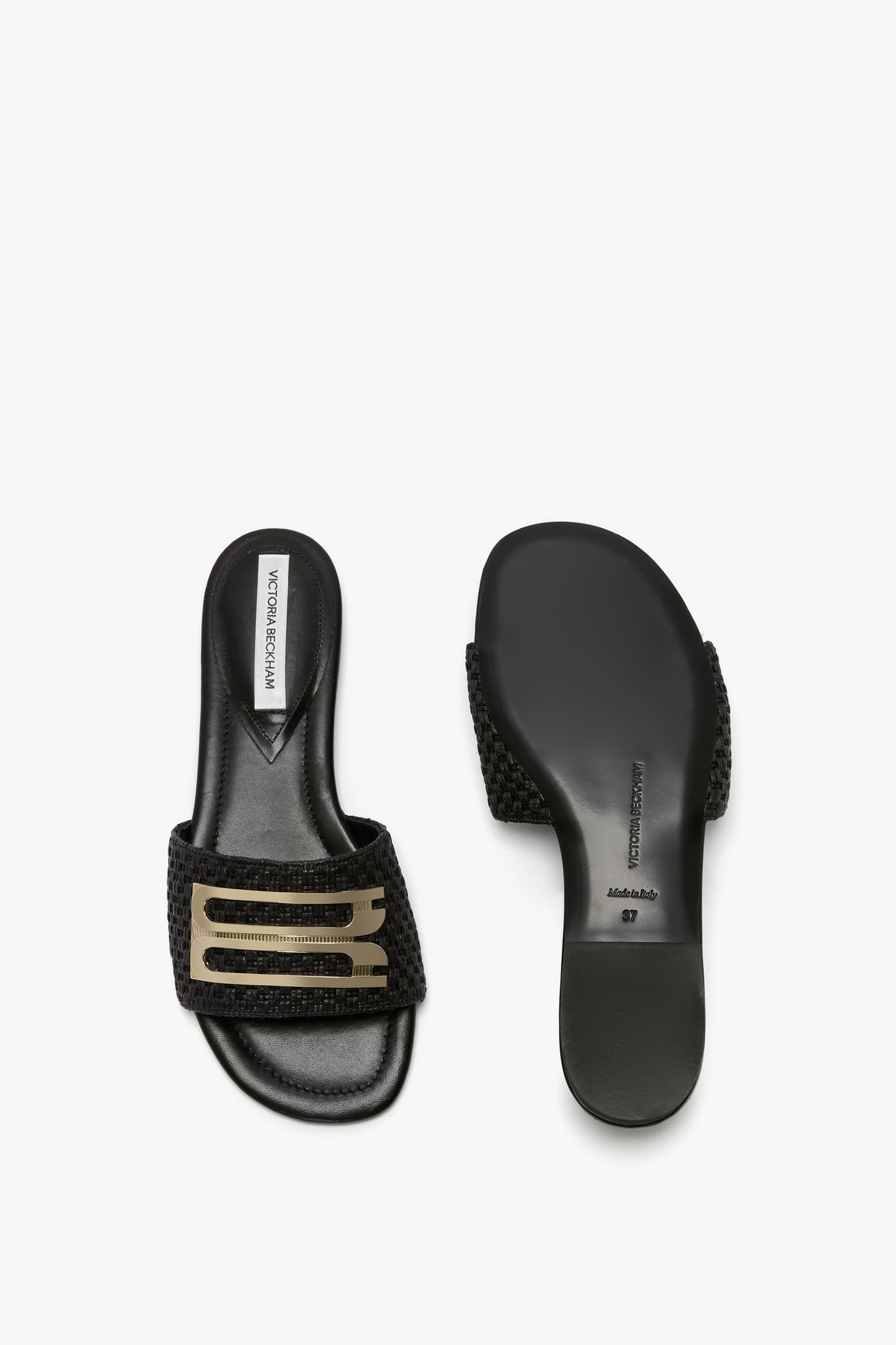B Buckle Slide In Black Leather