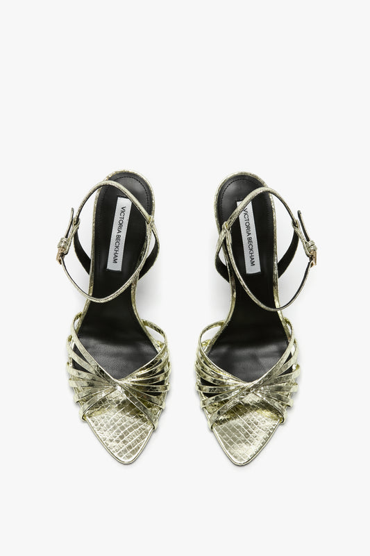 Open Toe Cage Sandal In Python Print Leather