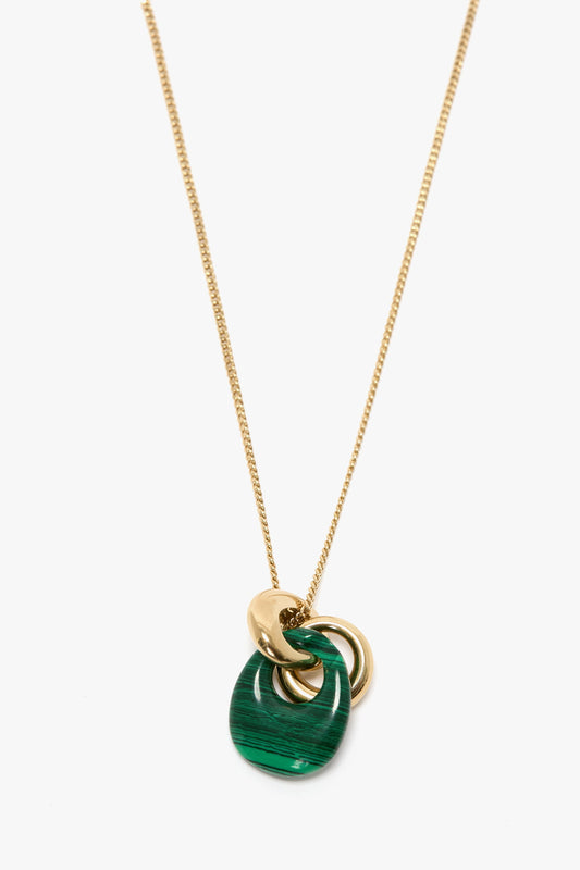 Resin Pendant Necklace In Light Gold-Emerald