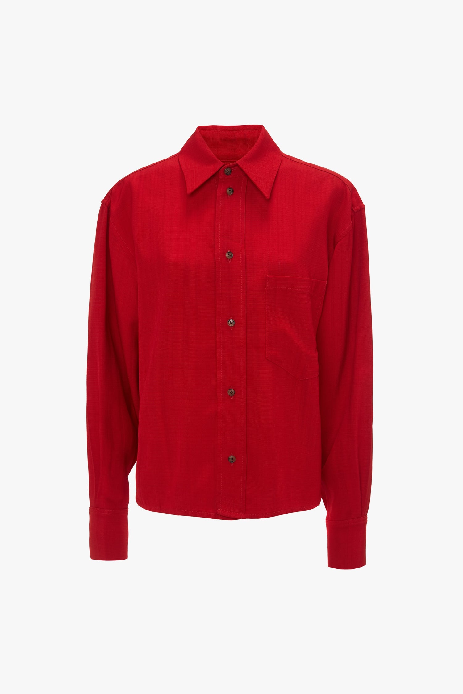 A waist-defining Cropped Long Sleeve Shirt In Carmine by Victoria Beckham, displayed against a plain white background.