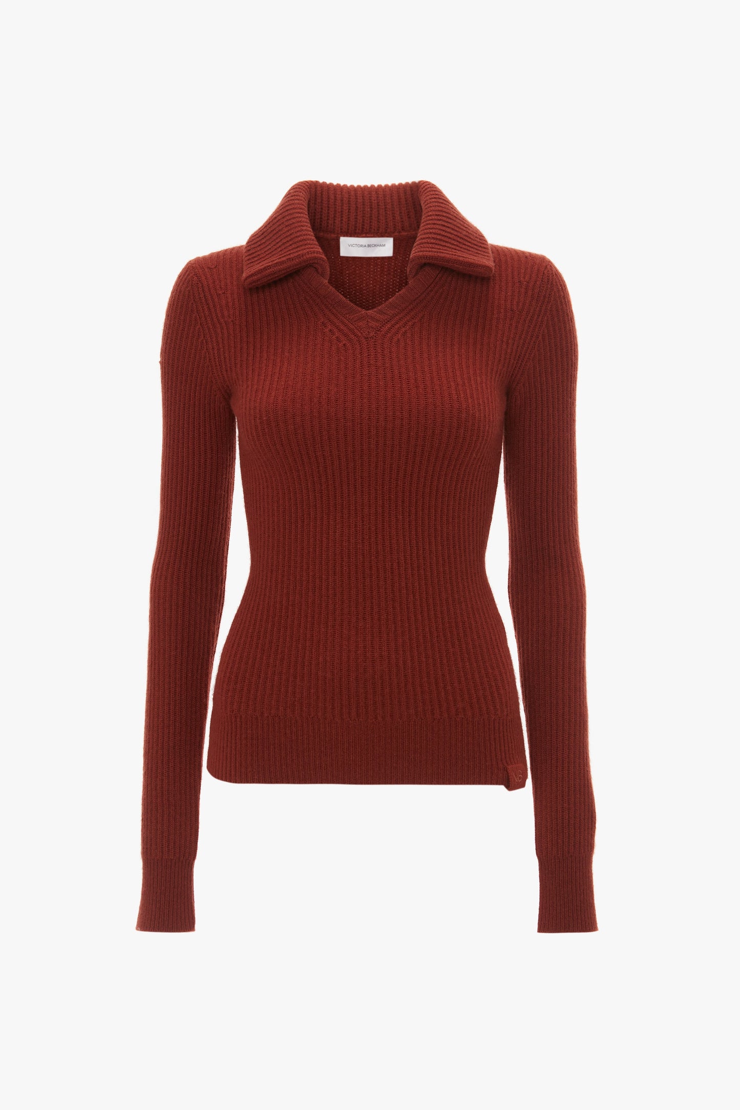 A Double Collared Jumper In Russet by Victoria Beckham with a V-neckline and a double collared jumper design.