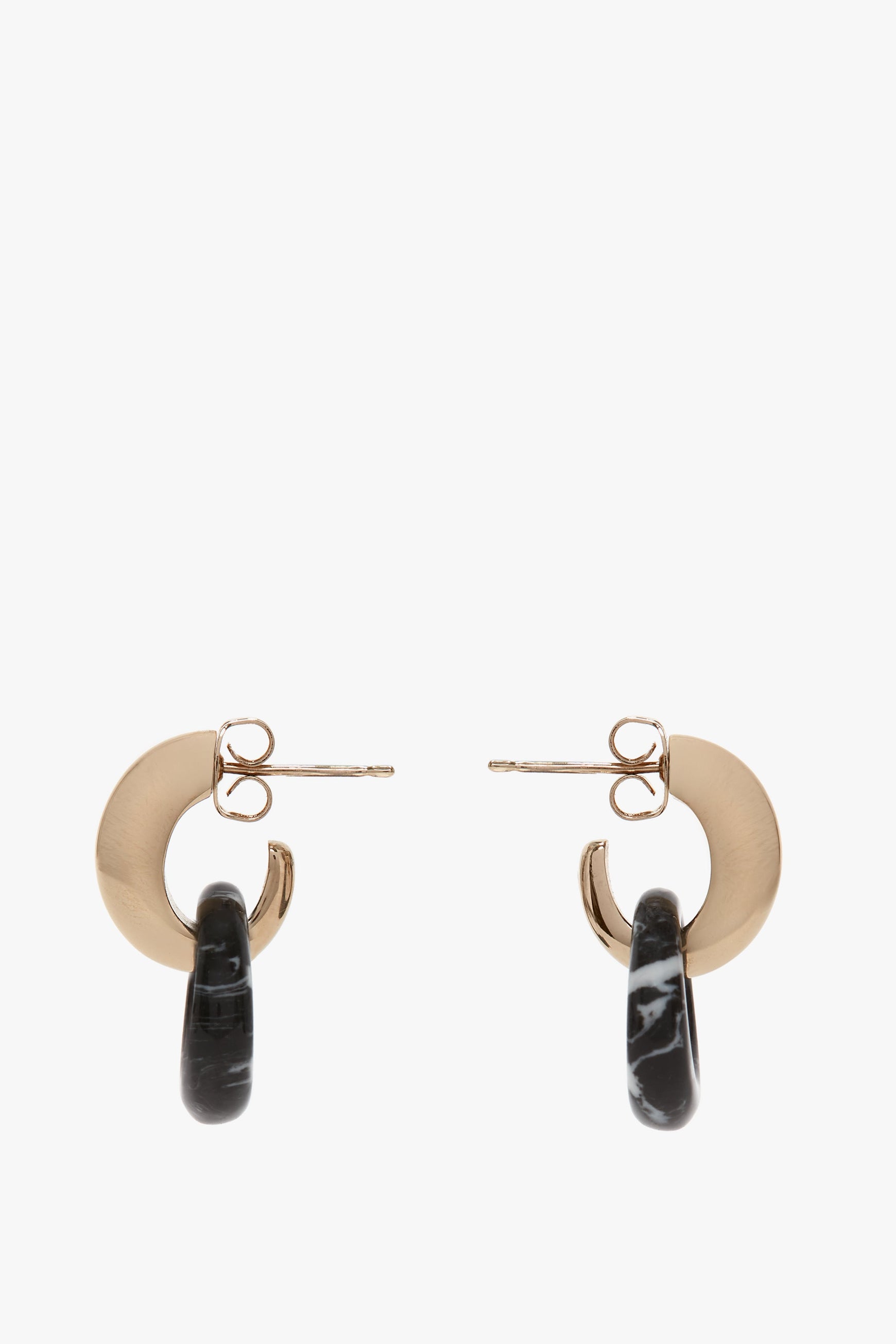 A pair of Exclusive Resin Pendant Earrings In Light Gold-Black by Victoria Beckham, featuring an antiallergic stainless-steel closure.