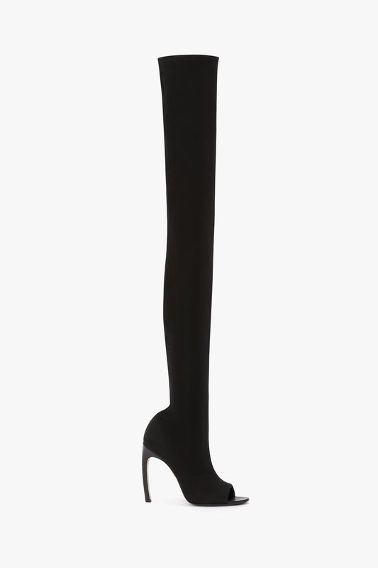 Peep Toe Stretch Jersey Boot In Black