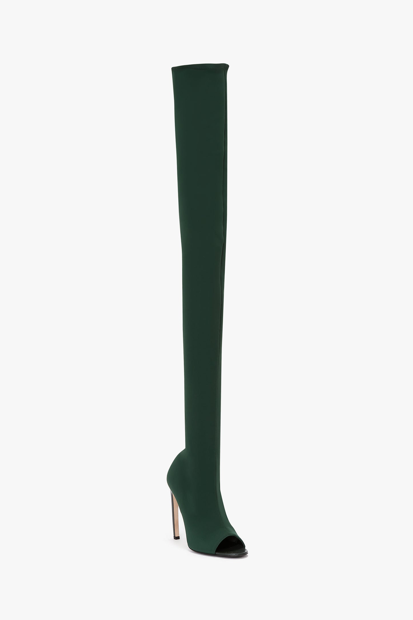 Over The Knee Open Toe Boot In Dark Green