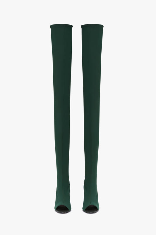 Over The Knee Open Toe Boot In Dark Green