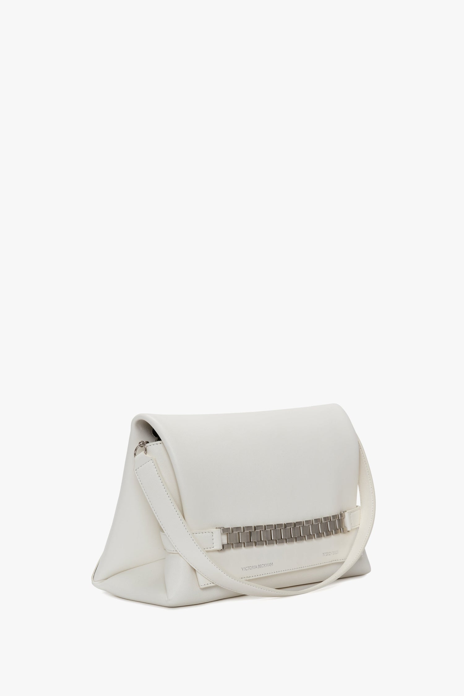 A Chain Pouch with Brushed Silver Chain In White by Victoria Beckham, featuring a single detachable strap.