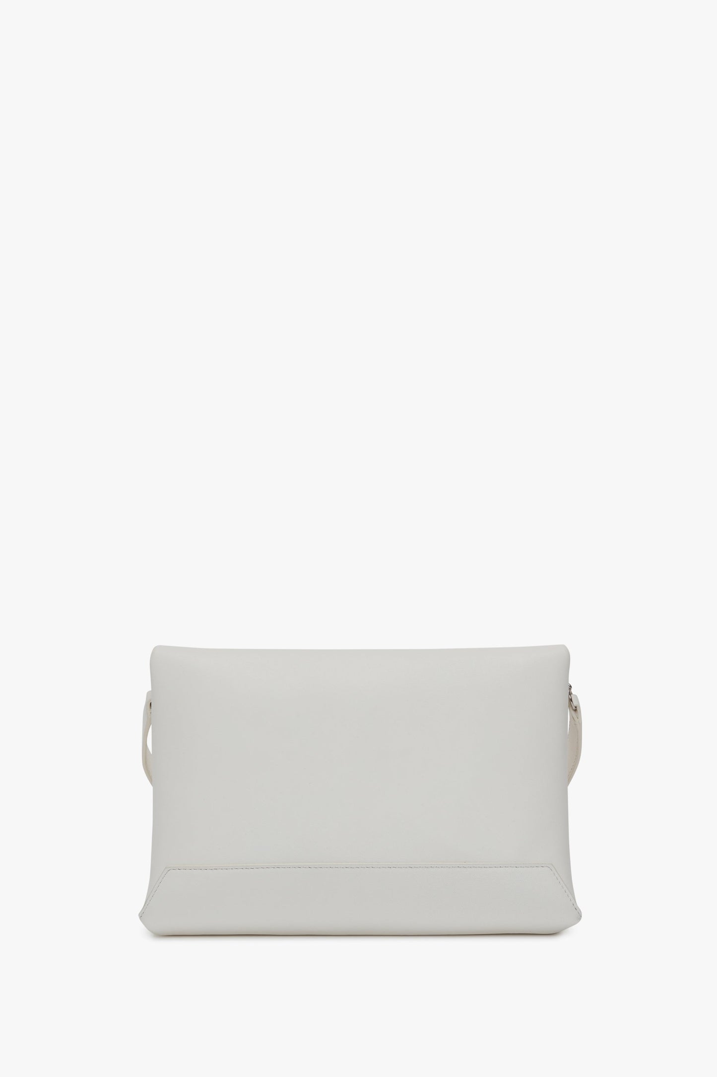 A Victoria Beckham Chain Pouch with Brushed Silver Chain In White, featuring a minimalist design and no visible embellishments, with a detachable strap for versatile styling.