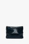 B Pouch Bag In Croc Effect Midnight Blue Leather crafted from crocodile-embossed leather by Victoria Beckham, featuring a sophisticated fold-over closing design, set against a white background.