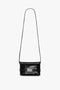 Mini B Pouch Bag In Croc Effect Black Leather by Victoria Beckham in calf leather with a long, detachable crossbody strap and a silver clasp on the front, featuring a textured, crocodile-like pattern.