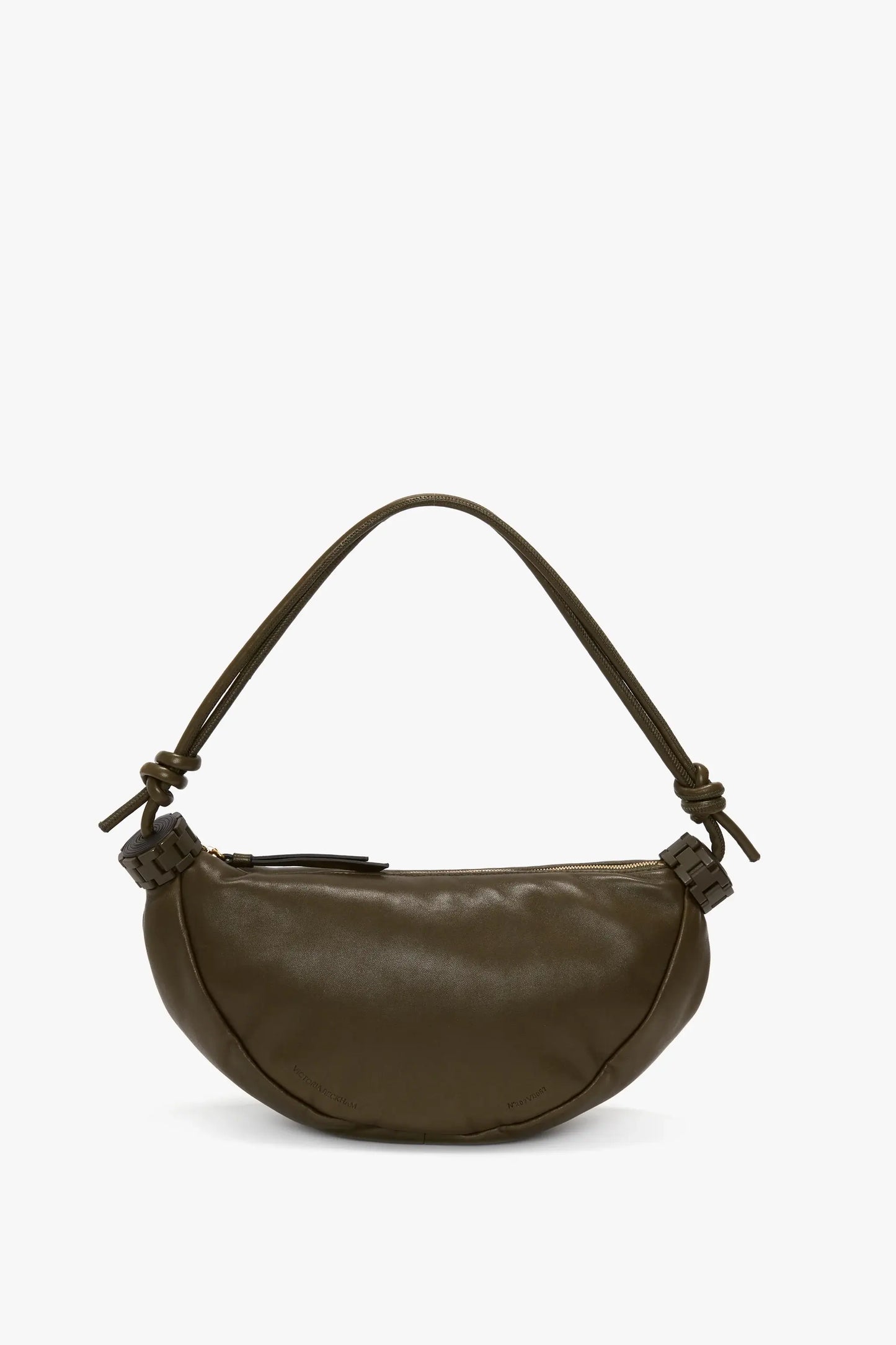 Puffy Half Moon Shoulder Bag In Khaki Leather