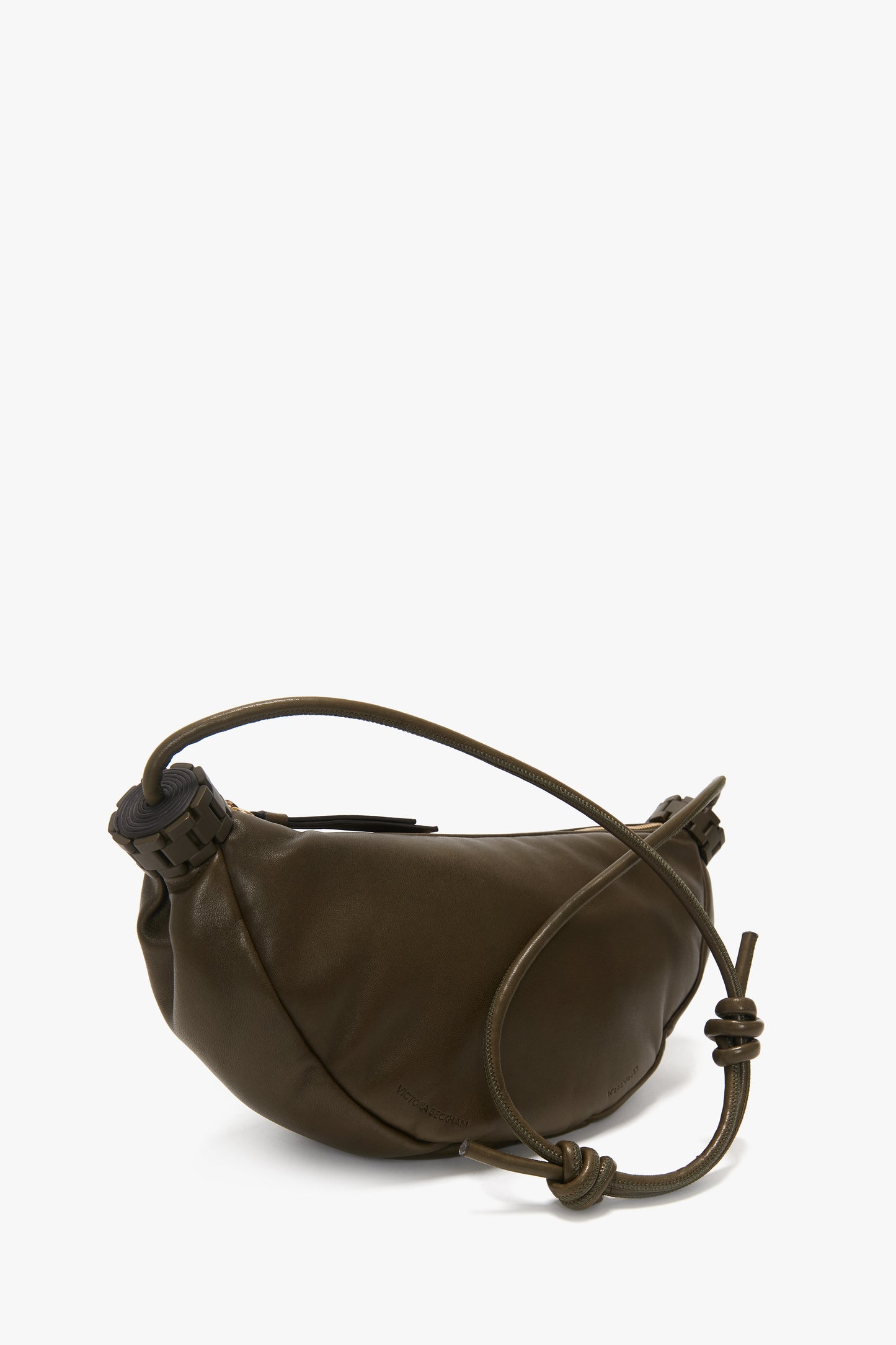 Puffy Half Moon Shoulder Bag In Khaki Leather