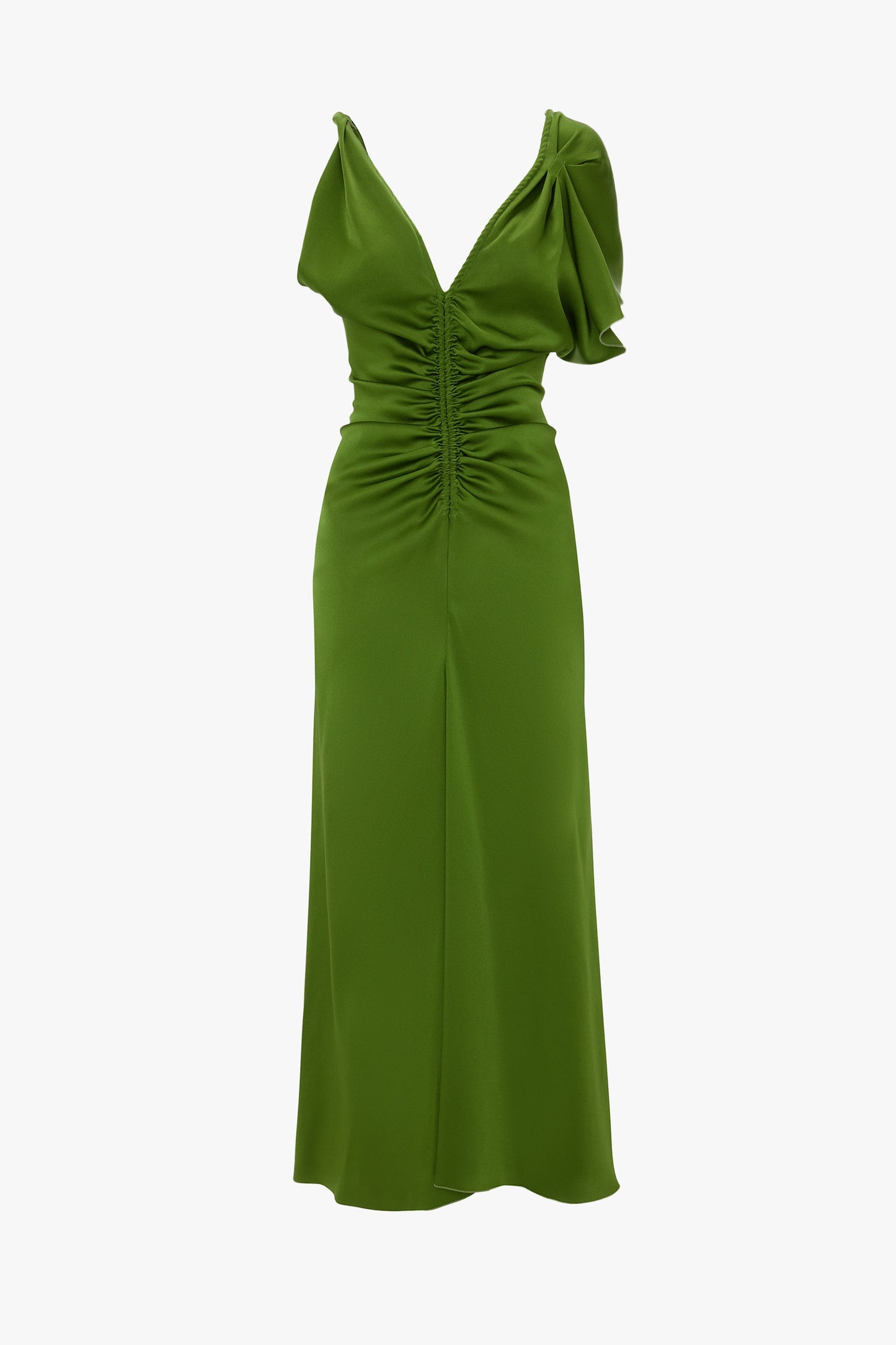 Asymmetric Ruched Detail Midi Dress In Algae