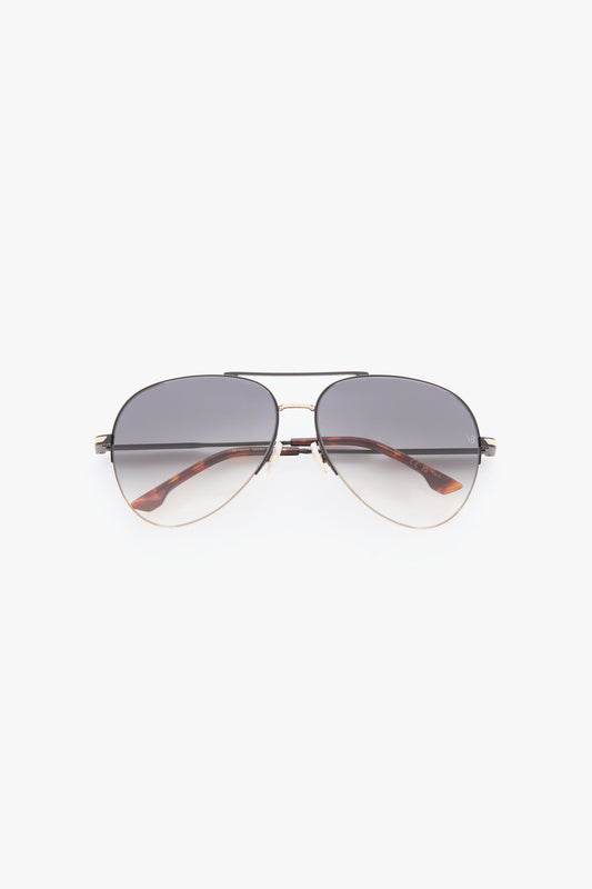 Fine Metal Pilot Sunglass In Gold Black