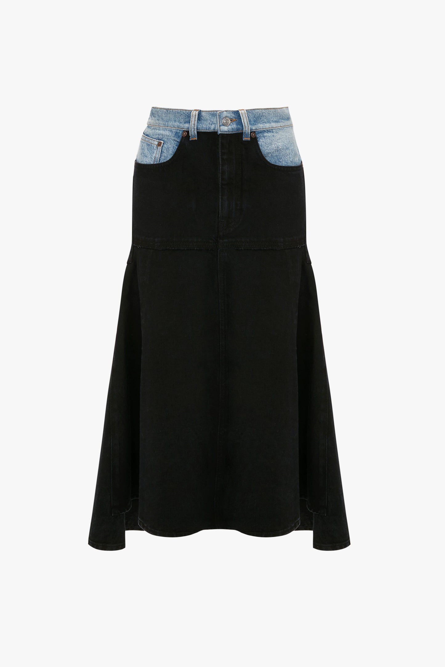 Patched Denim Skirt In Contrast Wash