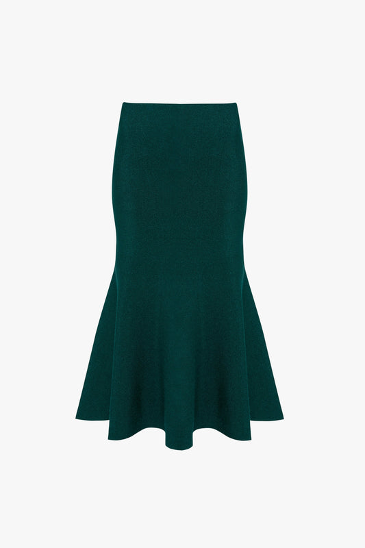 A VB Body Flared Skirt In Lurex Green by Victoria Beckham featuring a tightly woven compact knitwear fabric and a flared silhouette.