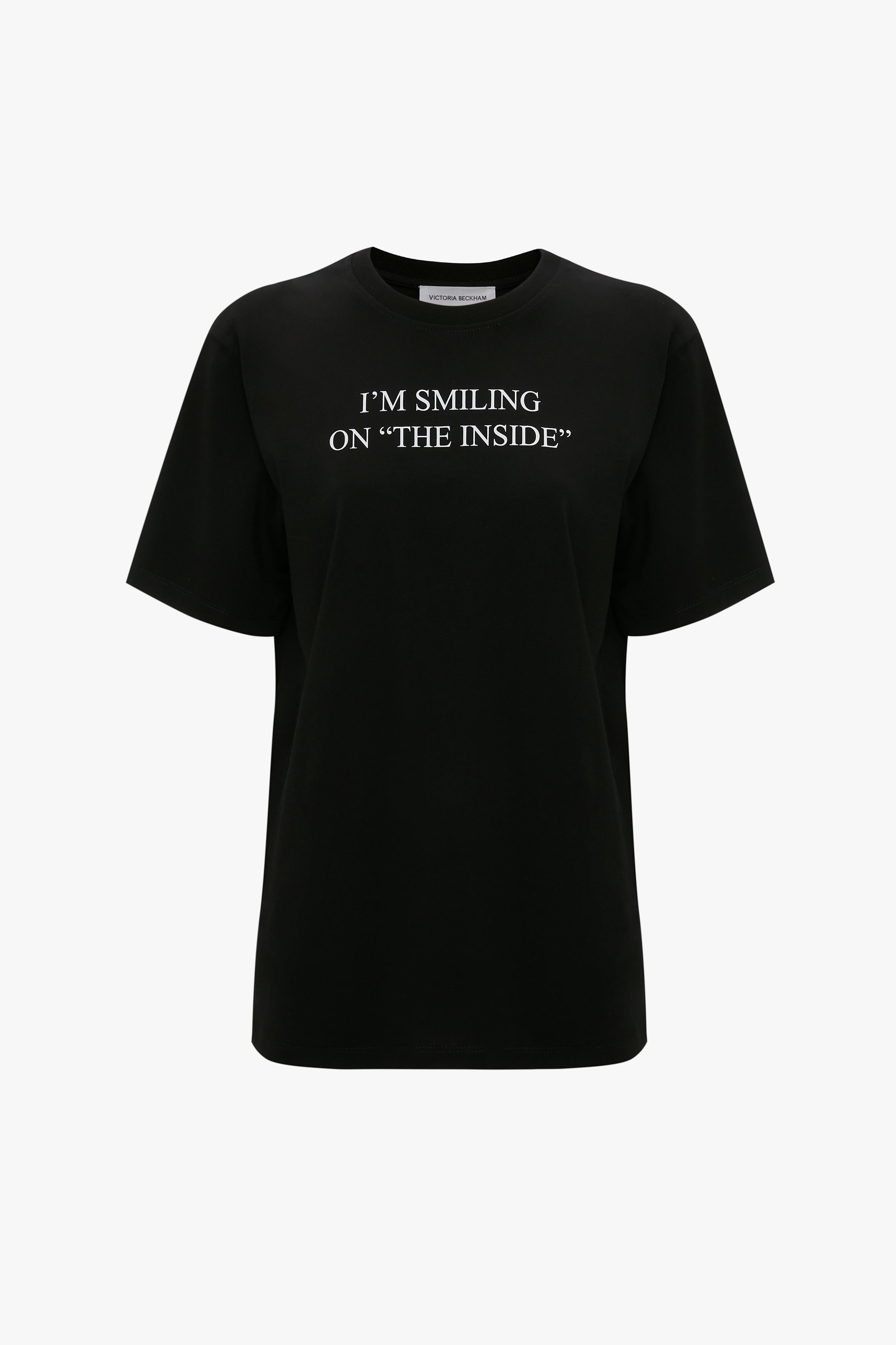 Inside　Smiling　Victoria　T-Shirt　I'm　–　Black　in　On　Slogan　The　Beckham