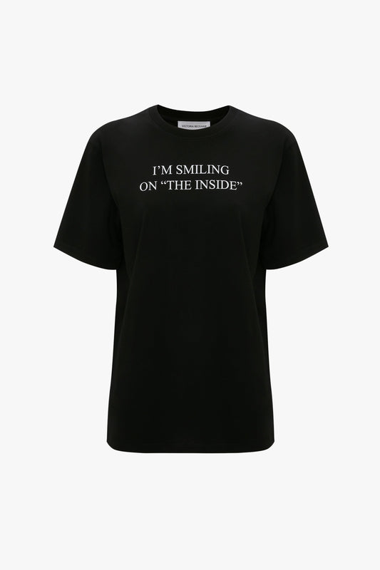 I'm Smiling On The Inside Slogan T-Shirt in Black