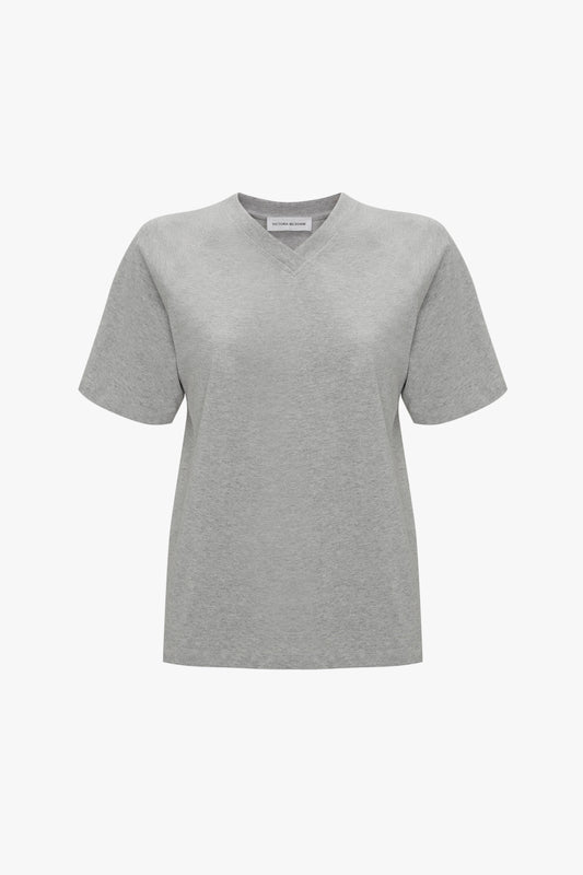 Football T-Shirt In Grey Marl by Victoria Beckham made from organic cotton on a plain white background.