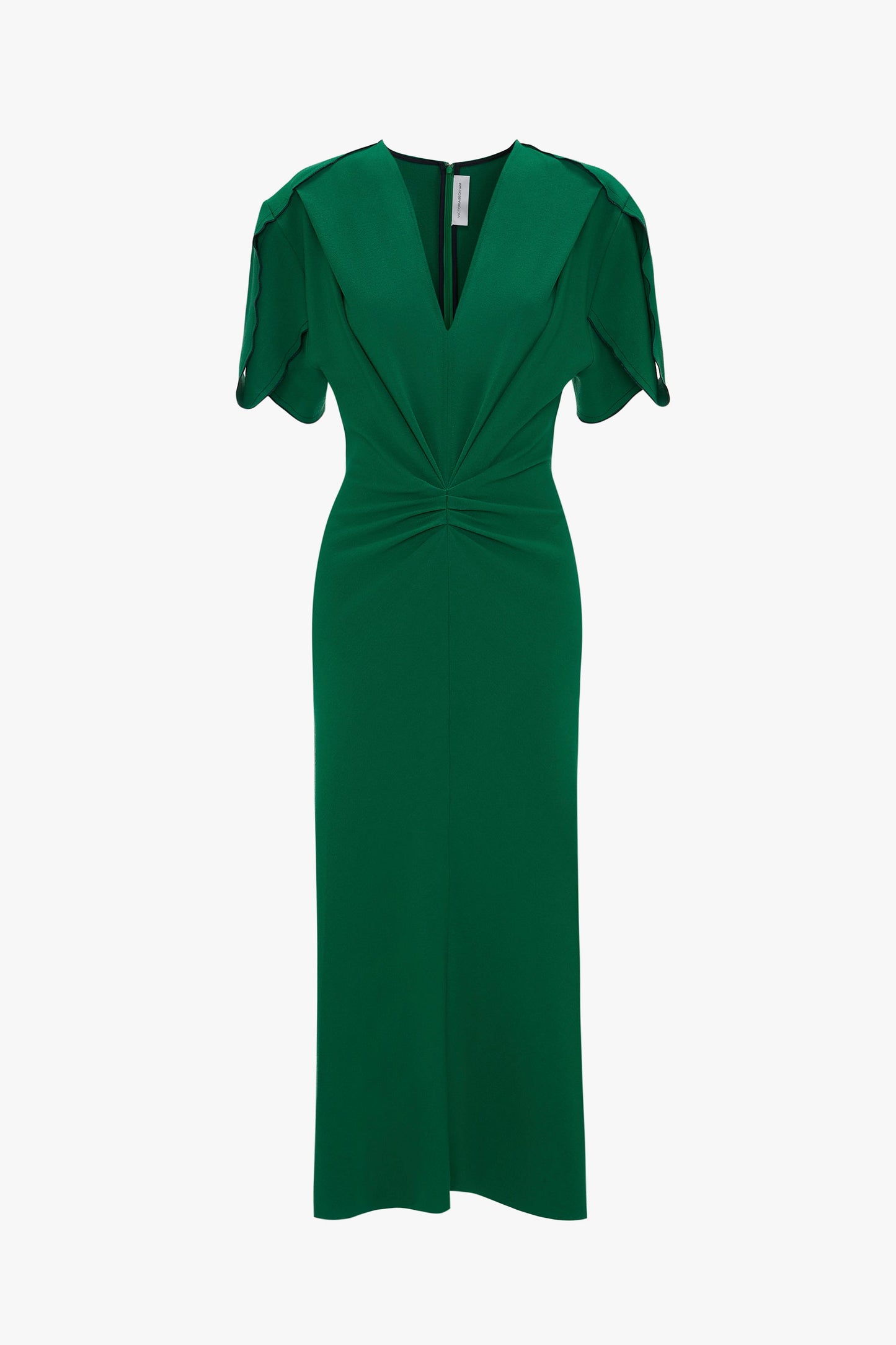 Gathered V-Neck Midi Dress in Emerald
