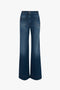 A pair of dark blue, high-waisted wide-leg Alina High Waisted Jean in Dark Vintage Wash by Victoria Beckham with two back pockets and visible stitching.