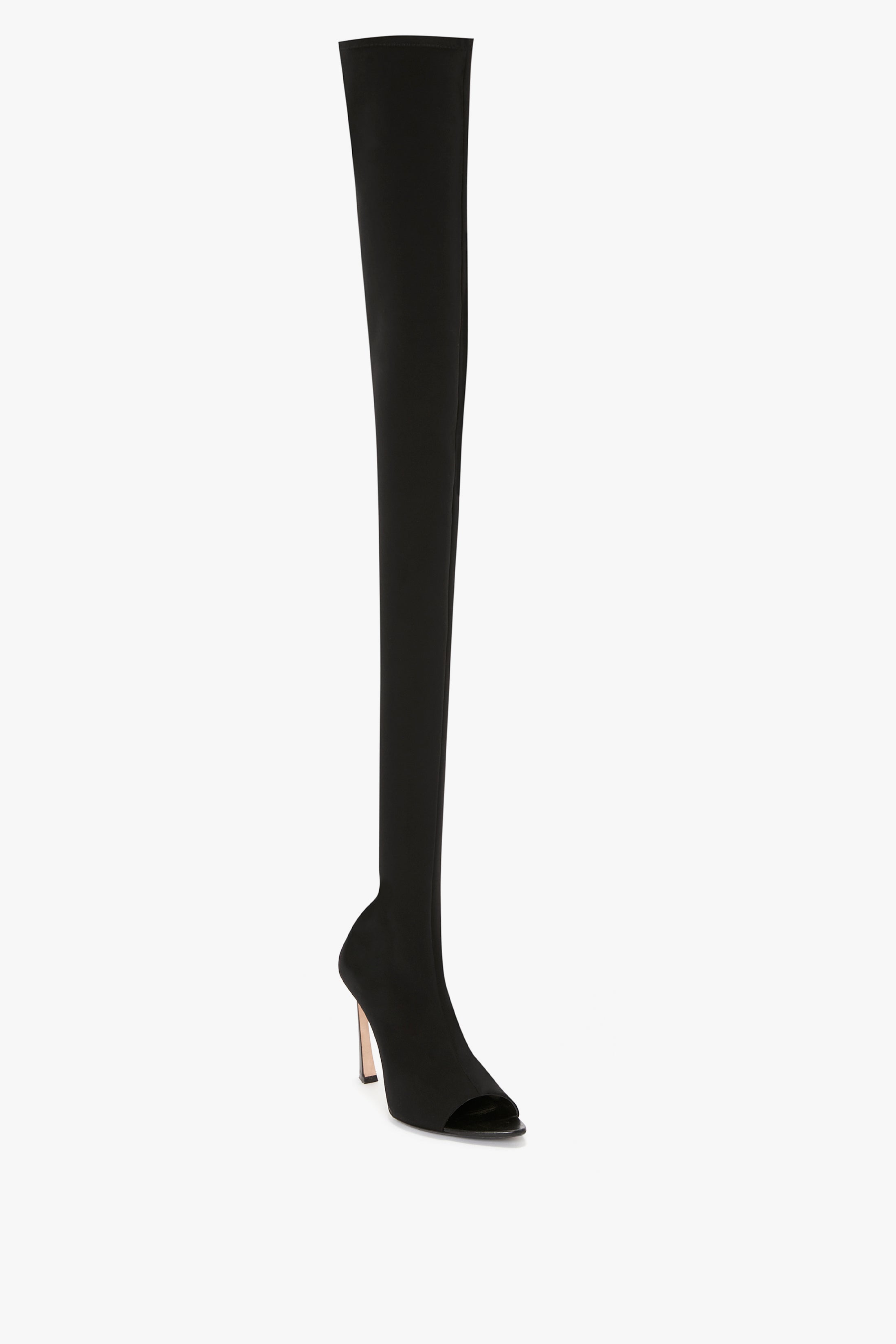 black stretch lycra thigh high boots