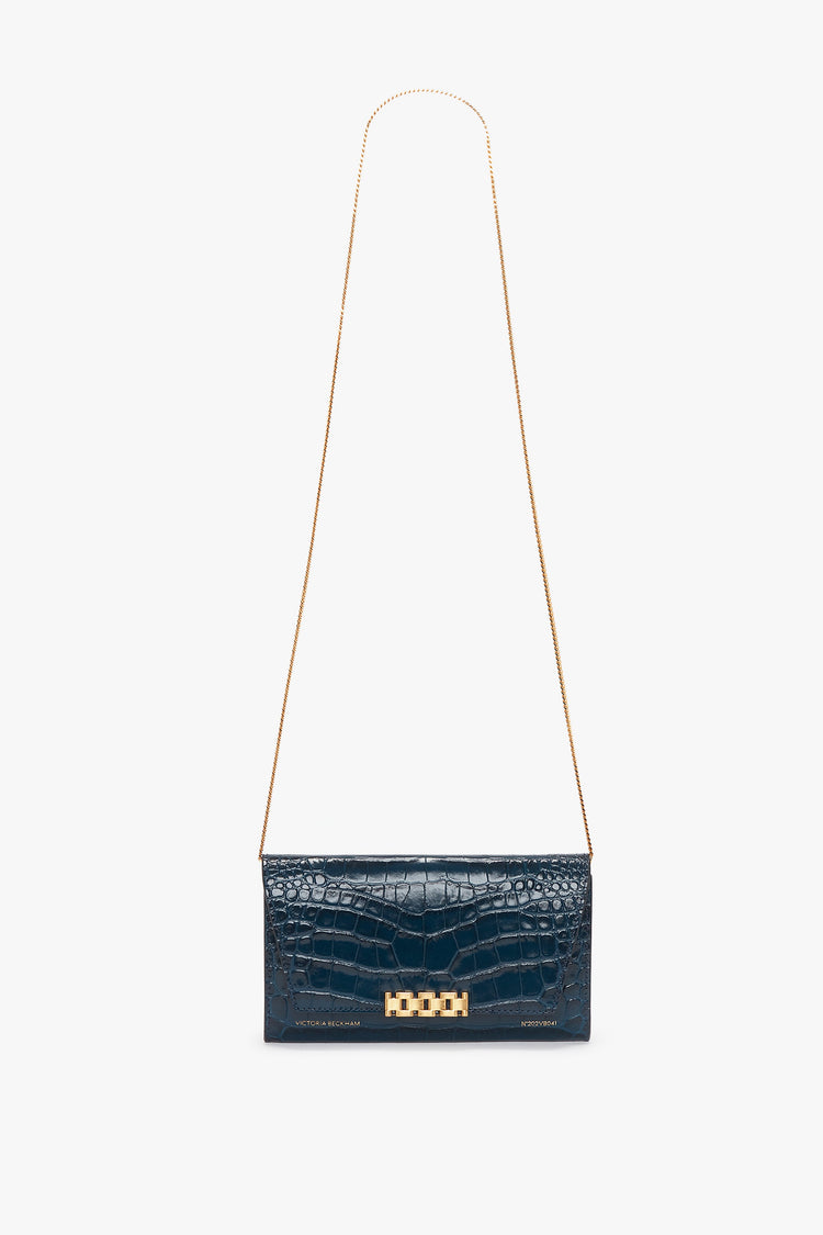 Wallet On Chain In Midnight Croc-Effect Leather