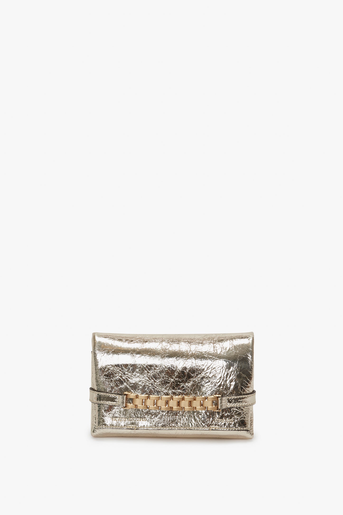 Mini Chain Pouch With Long Strap In Gold Leather