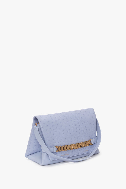 A Chain Pouch With Strap In Frost Ostrich-Effect Leather from Victoria Beckham. The bag has a top handle, fold-over flap closure, and a removable strap for versatile styling.